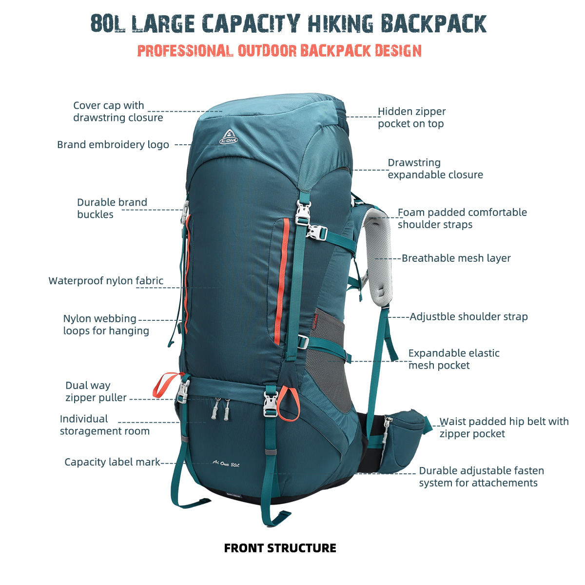 waterproof 80l large capacity hiking backpack custom molle rucksack mochila mountaineering camping travel backpack hiking large