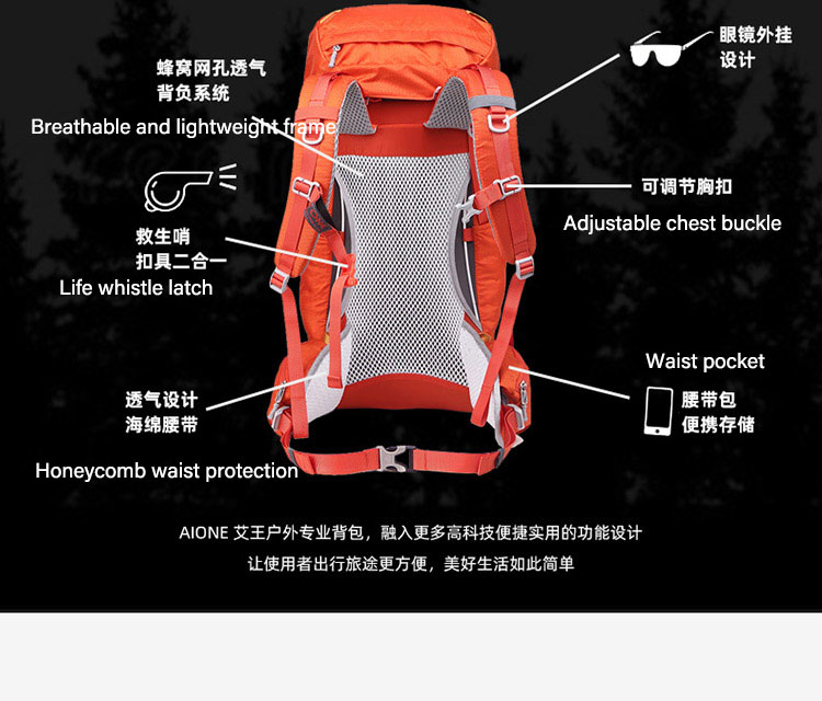 40l(35+5 )waterproof hiking camping backpack with rain cover, professional outdoor sport travel daypack for climbing touring
