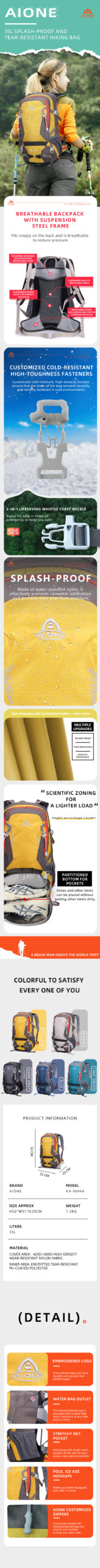 in stock 35l hiking backpack waterproof daypack for outdoor camping climbing backpack with rain cover