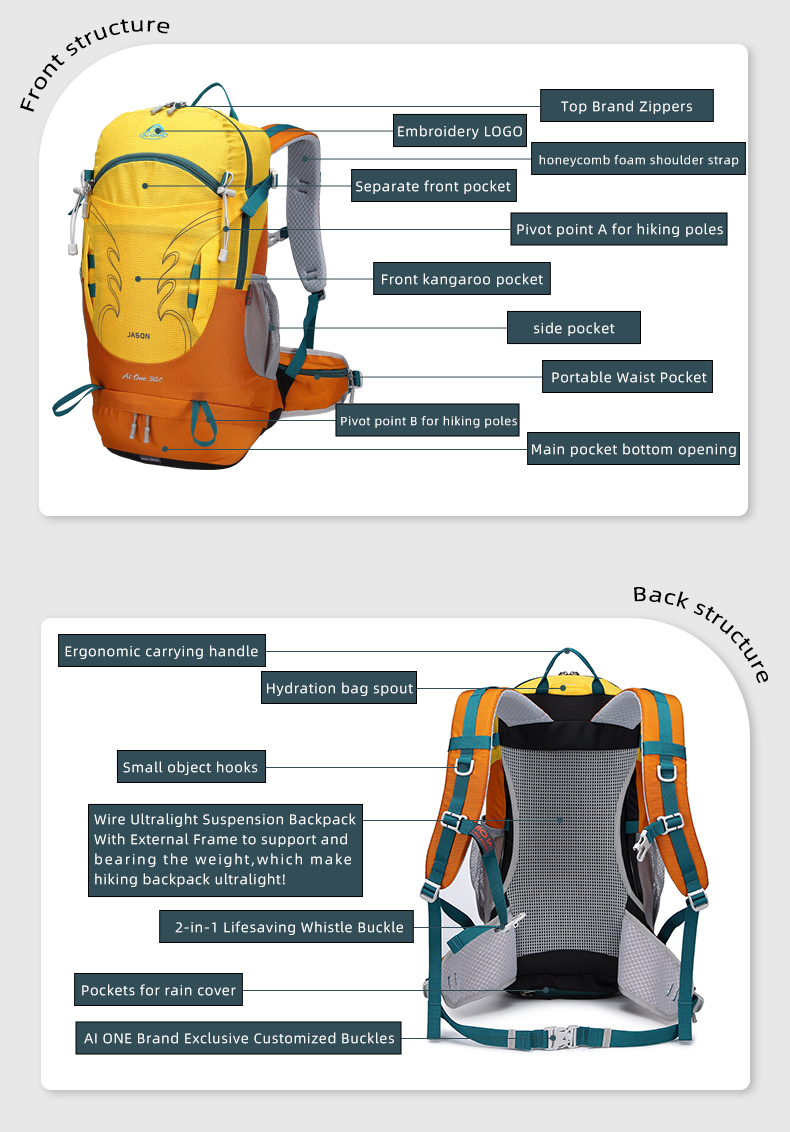 top seller 2023 customized 30l waterproof outdoor backpack for camping trekking hiking travel