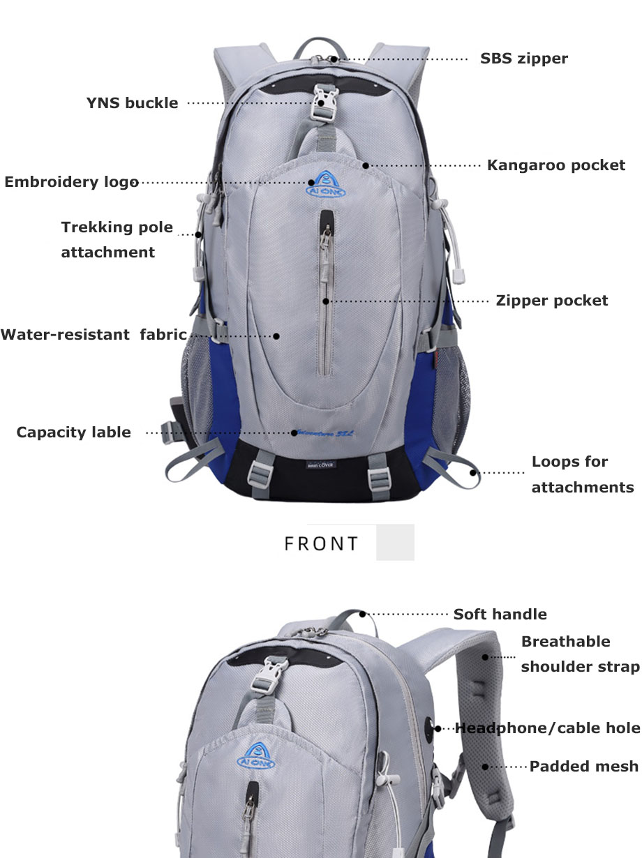 ready to ship hiking backpack,large 38l travel backpacks for men women,water resistant camping daypack for outdoor sports