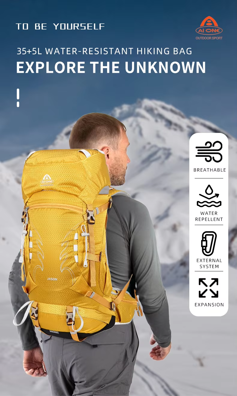 upgraded aione 40l (35l+5l) hiking backpack, mountain climbing camping backpack with sleeping bag compartment