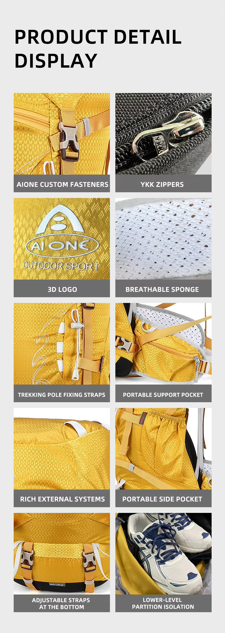 upgraded aione 40l (35l+5l) hiking backpack, mountain climbing camping backpack with sleeping bag compartment