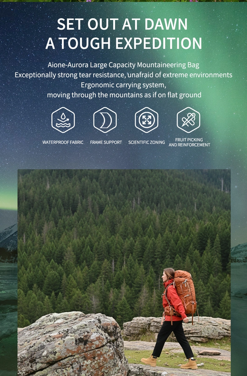 2026 new arrival 70l large capacity external frame waterproof mountain backpack nylon high quality hiking backpack for outdoor