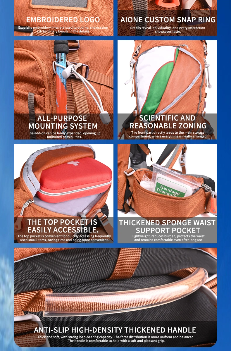 2026 new arrival 70l large capacity external frame waterproof mountain backpack nylon high quality hiking backpack for outdoor
