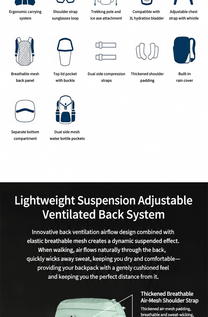 aione multifunctional 40l mountaineering outdoor sports travel hiking large capacity backpack kamil