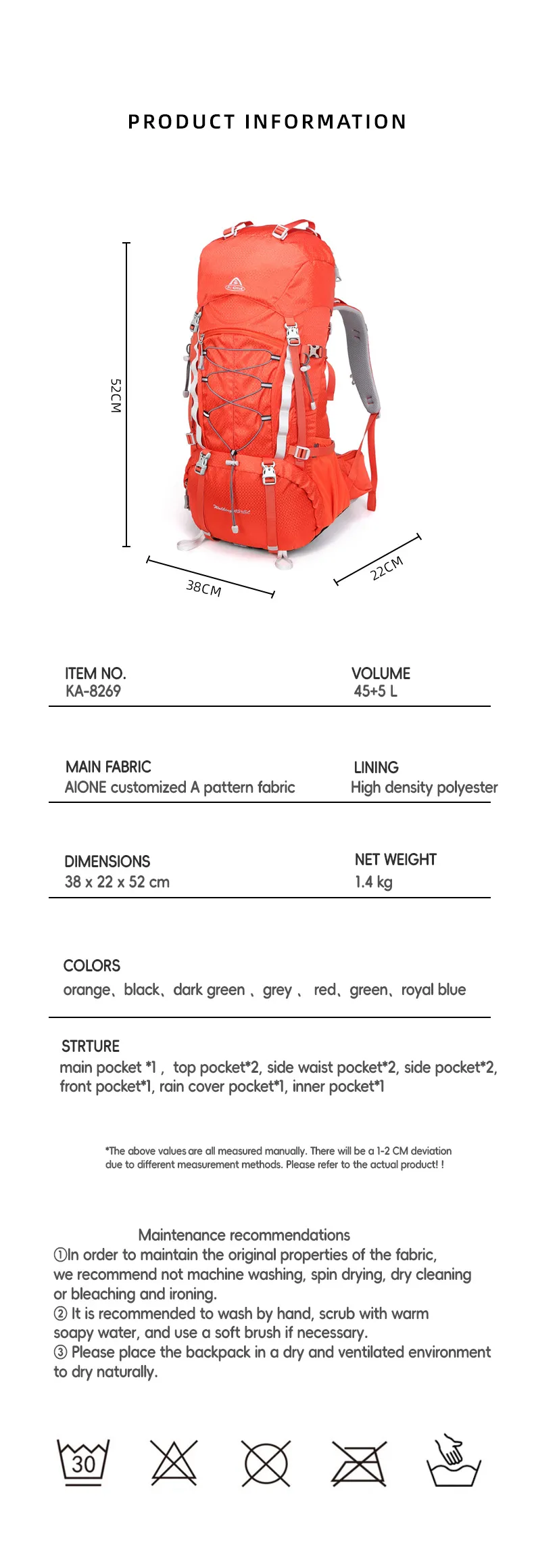 aione brand 50l waterproof large capacity external frame mountaineering backpack nylon outdoor travel hiking camping
