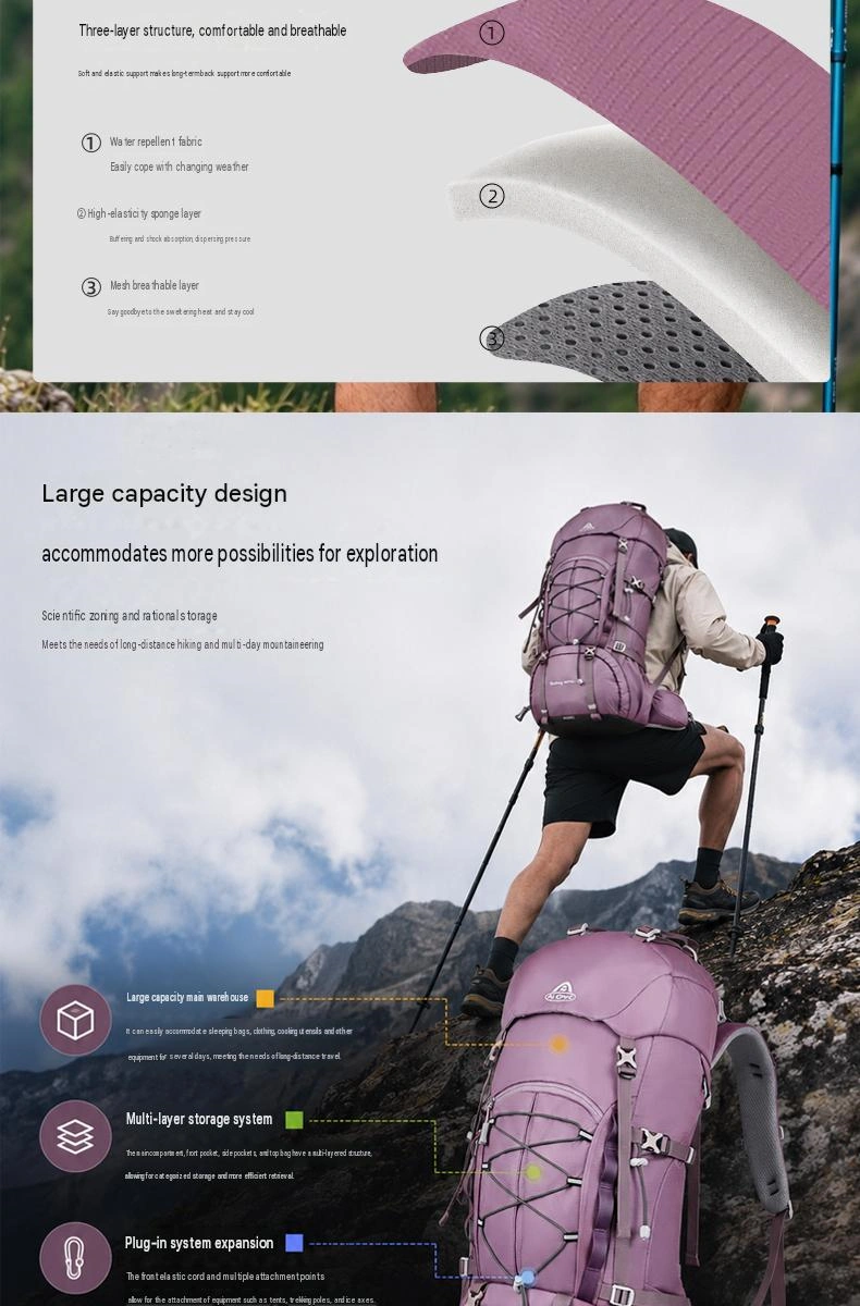 50l premium nylon lightweight camouflage waterproof external frame hiking backpack for mountaineering climbing